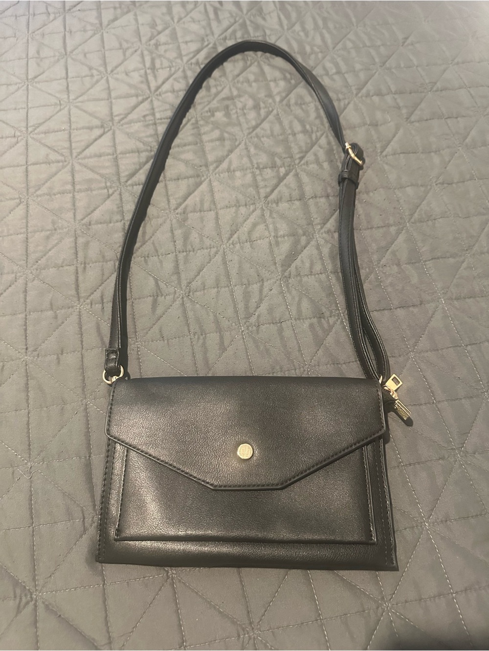 Black Leather Crossbody Bag with Gold Accent